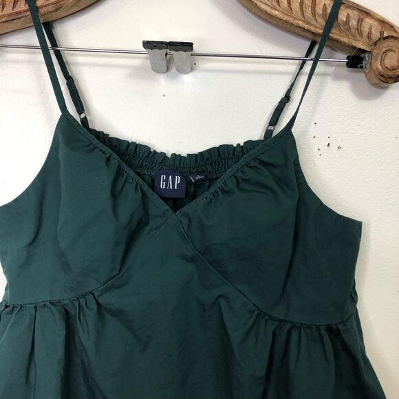Gap Top Babydoll V Neck Tank Green Cotton Pleated Cami Flowy Loose Boho Small - Picture 4 of 8